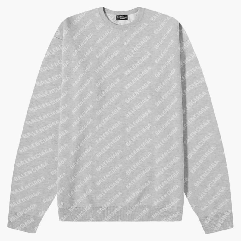 Balenciaga All-over Logo Knit Crewneck Gray/White