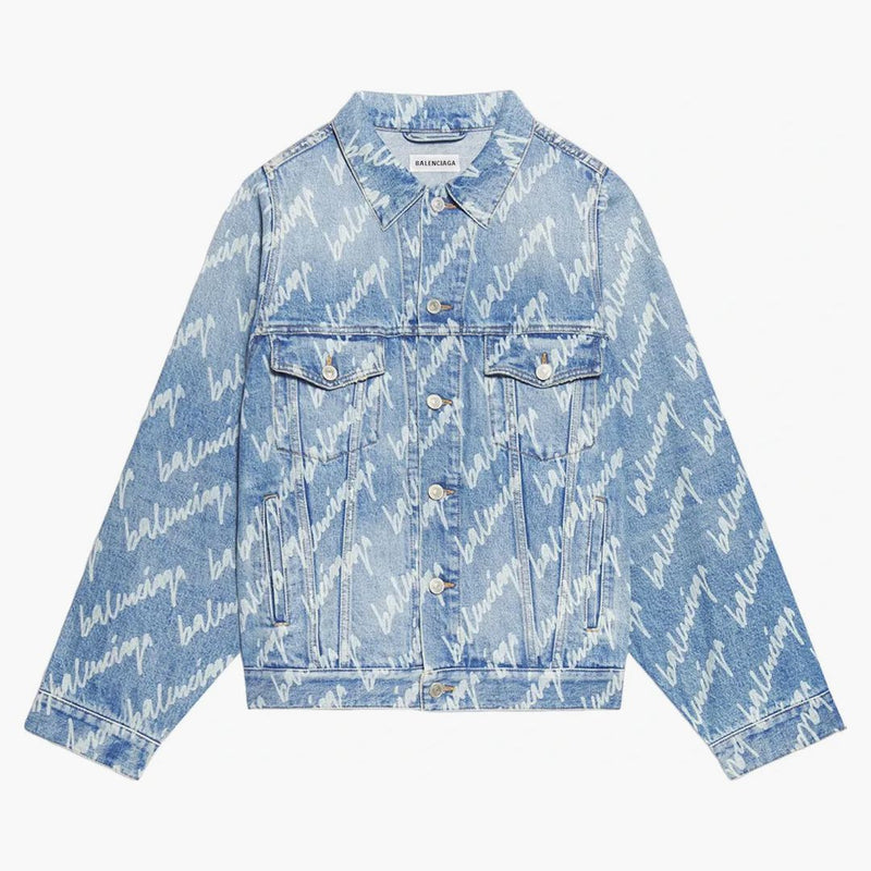Balenciaga över hela logotypen överdimensionerad denimjacka indigo