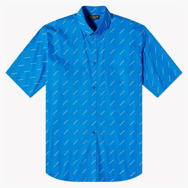 Balenciaga All-Over LOGO S/S Camisa azul