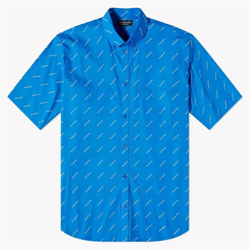 Balenciaga All-Over LOGO S/S Camisa azul