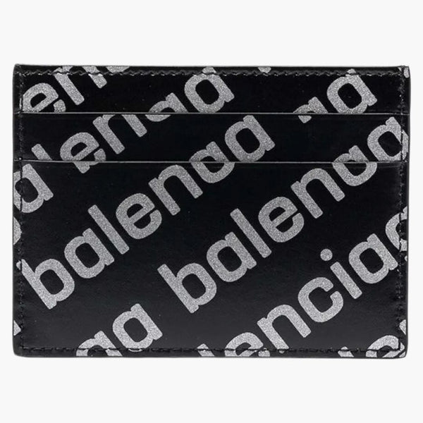 Balenciaga Allover Logo Print Cardholder Black/Silver-Tone