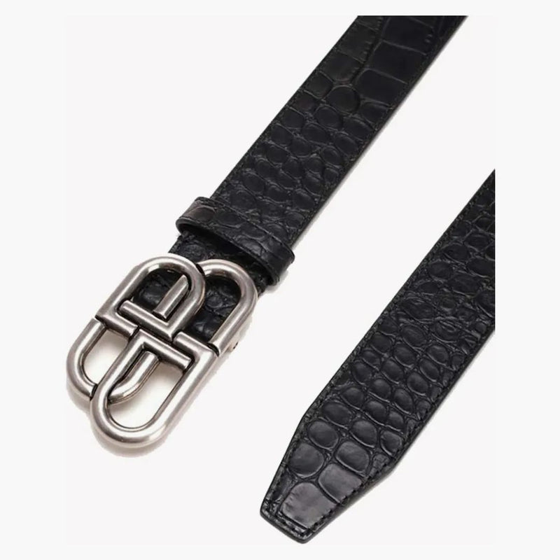 Balenciaga BB reliéfní krokodýlský pás černý