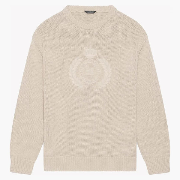 Balenciaga BB Laurel Crown Logo CrewNeck pletený svetr béžový