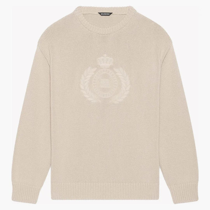 Balenciaga Bb Laurel Crown Logo Crewneck Knitted Sweater Beige
