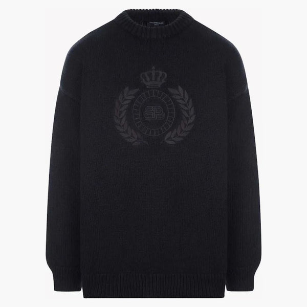 Balenciaga BB Laurel Crown Logo Crewneck pletený svetr černý