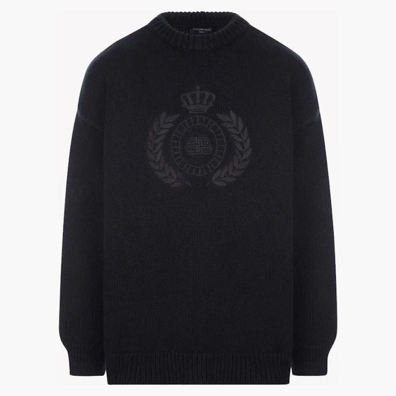 Balenciaga BB Laurel Crown Logo Crewneck pletený svetr černý