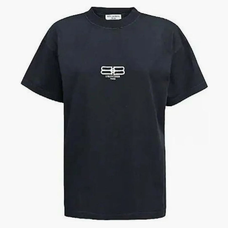 Camiseta de ajuste medio de icono de Balenciaga BB París Negro