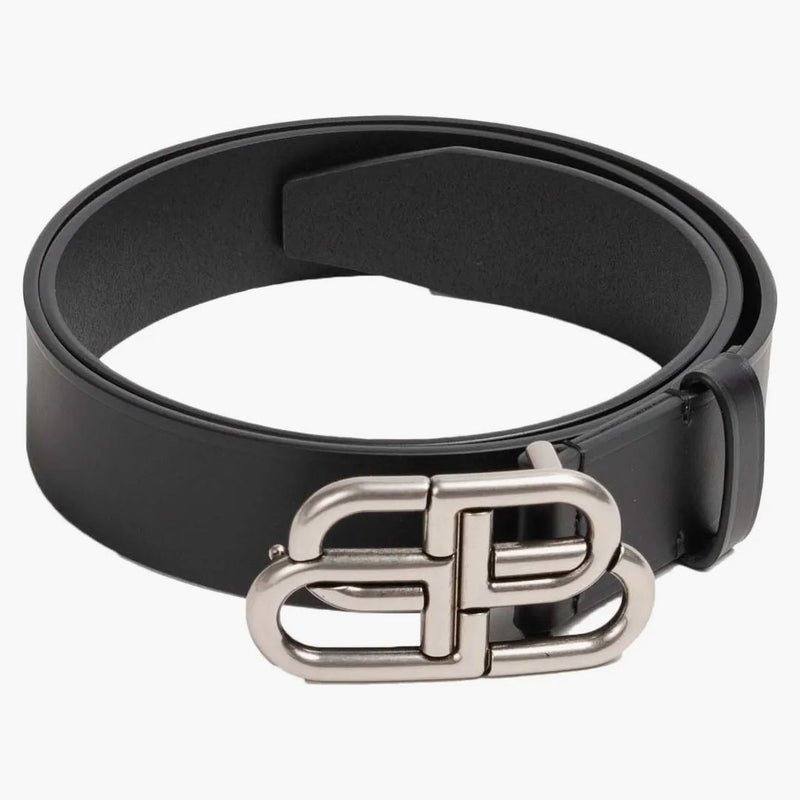 Balenciaga BB Cinturón de tono plateado negro