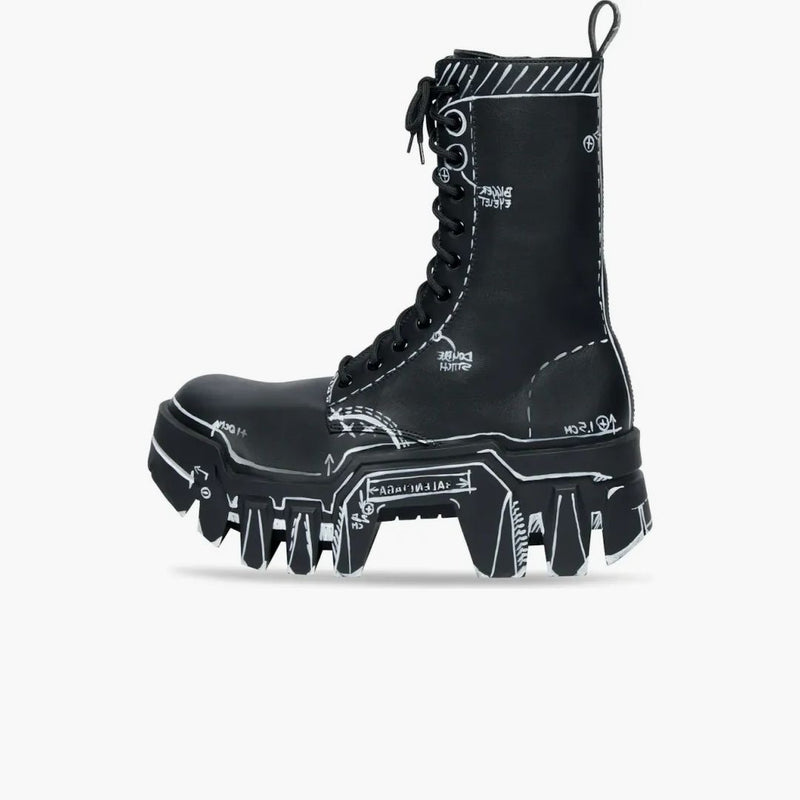 Balenciaga Bulldozer Laceup Boot Black Outline Calfskin