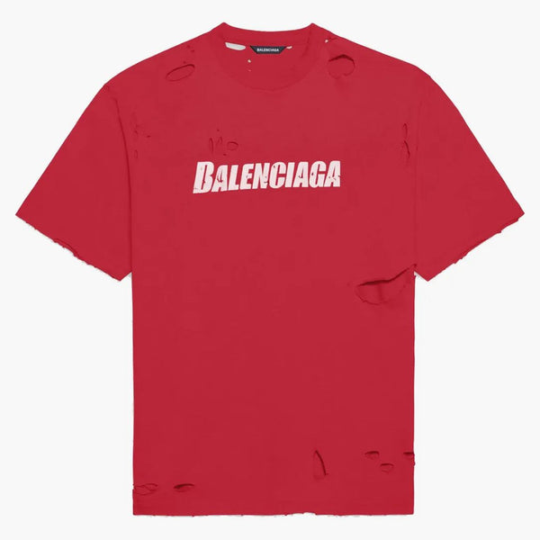 Balenciaga Caps förstörde Flatground T-shirt Raspberry/White