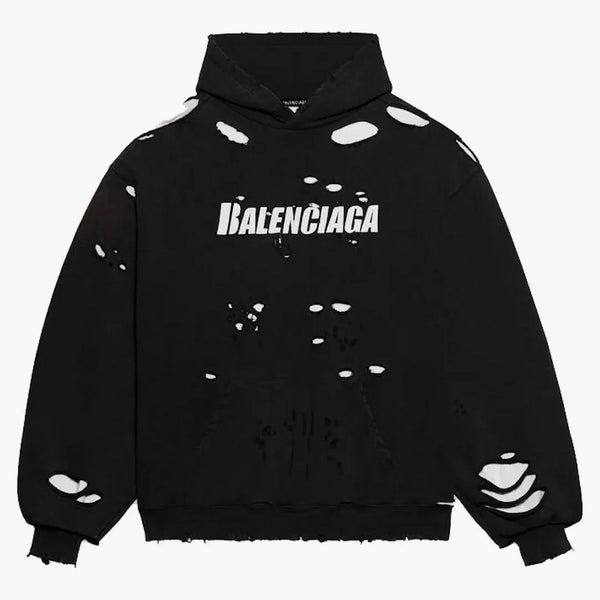 Balenciaga Caps förstörde hoodie svart/vit