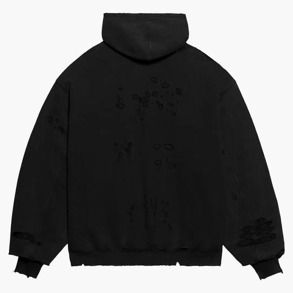 Balenciaga Caps förstörde överdimensionerad fit hoodie svart/vit