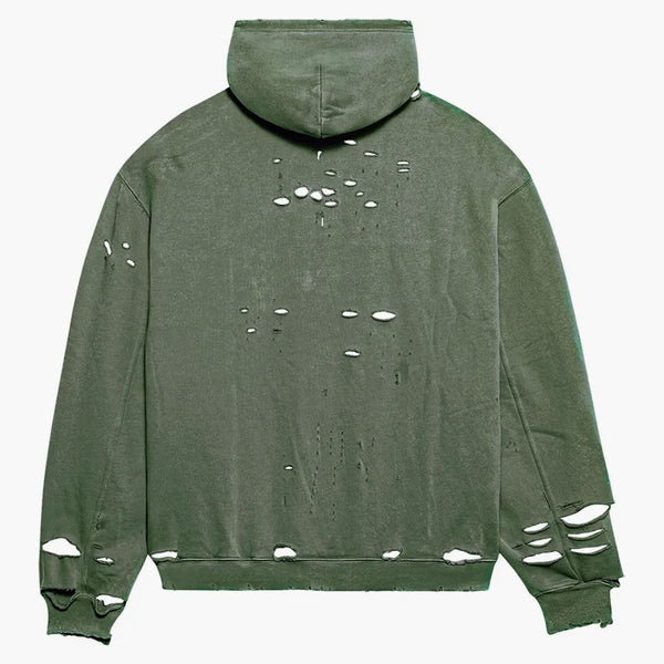 Balenciaga Caps förstörda överdimensionerade fit hoodie mörkgrön/vit
