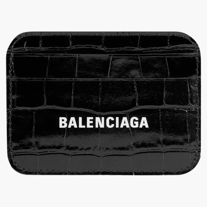 Balenciaga Cash (4 Card Slot 1 Bill Commentment) Card Holder Shiny Crocodile Embossed Black/White