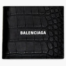 Balenciaga Cash Square Folded Coin Wallet Crocodile Embossed Black