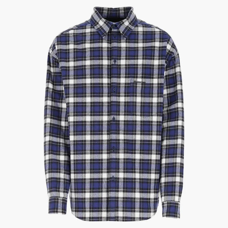 Balenciaga Camisa de algodón a cuadros Blanco blanco
