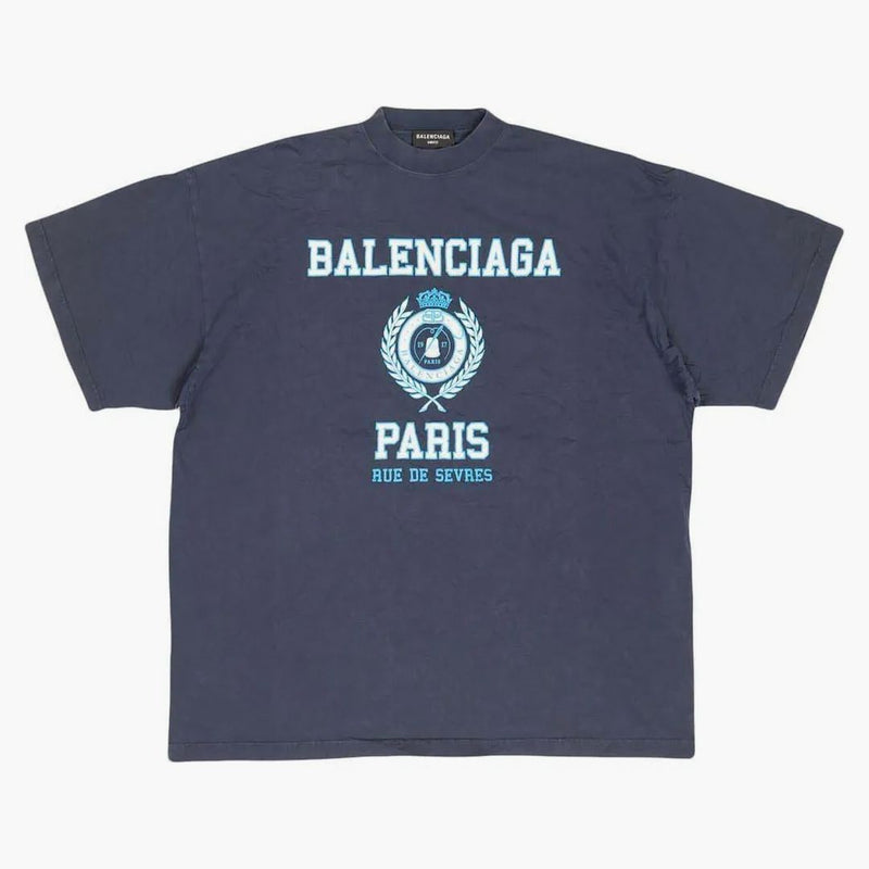 Camiseta arrugada de Balenciaga College Crest Arrinkled Ocean Blue