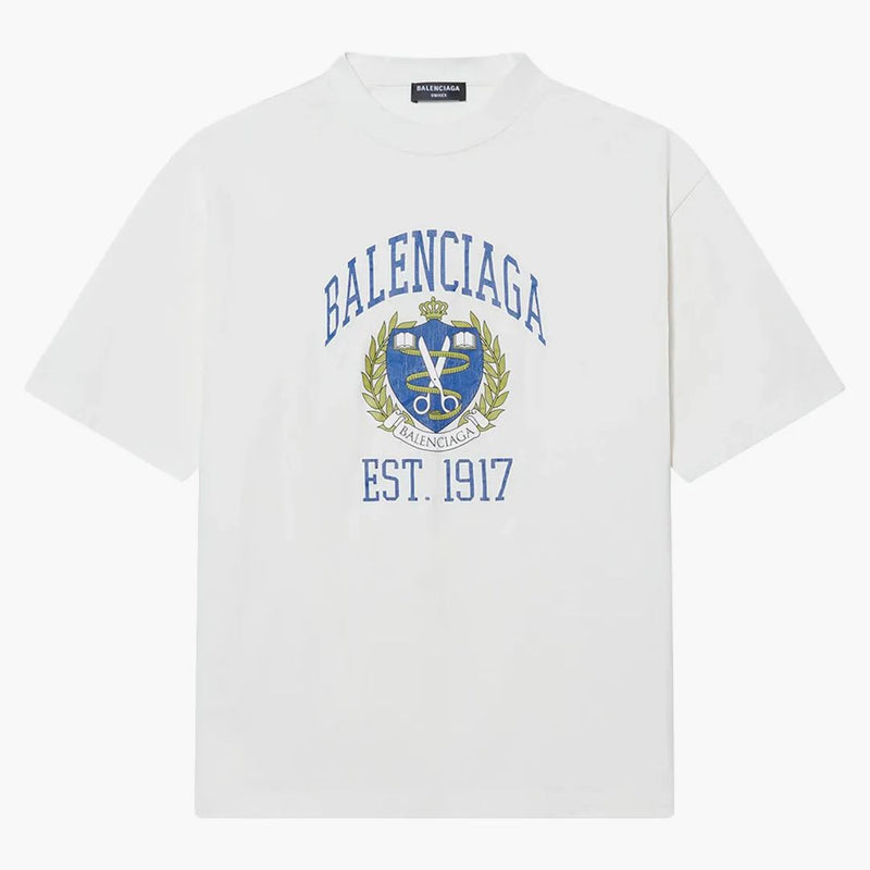 Camiseta Medium Fit Balenciaga College White/Azul/Amarillo