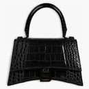 Balenciaga Crocodile Embossed Hourglass Top Handle Small Black