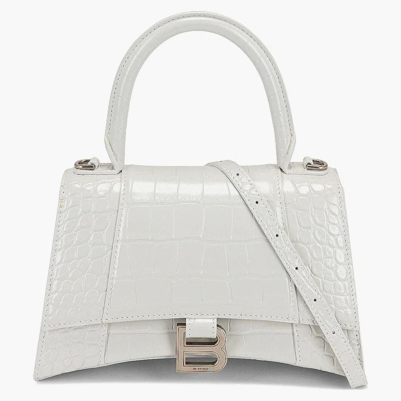 Balenciaga krokodýl reliéfní přesýpací hodiny horní držadlo malé bílé