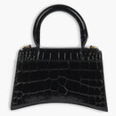 Mango superior de reloj de arena en relieve de Balenciaga Crocodile XS Negro