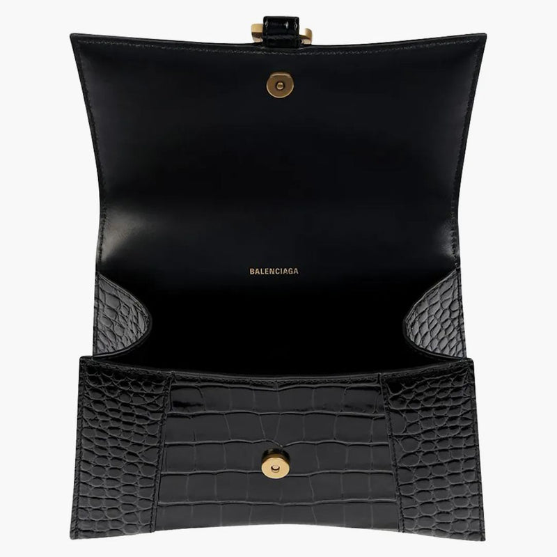 Balenciaga Crocodile Embossed Hourglass Top Handle XS Black
