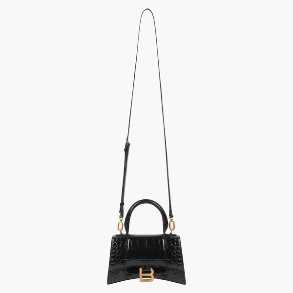 Balenciaga Crocodile Embossed Hourglass Top Handle XS Black