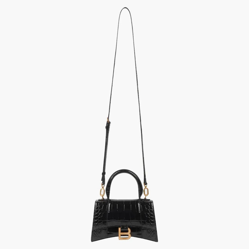 Balenciaga Crocodile Embossed Hourglass Top Handle XS Black