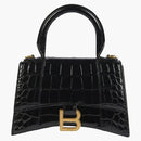 Mango superior de reloj de arena en relieve de Balenciaga Crocodile XS Negro