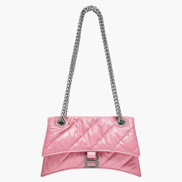 Bolso de cadena de aplastamiento de Balenciaga pequeño rosa acolchado