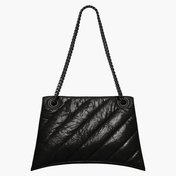 Balenciaga Crush Chain Shoulder Bag Medium Quilted Black/Black