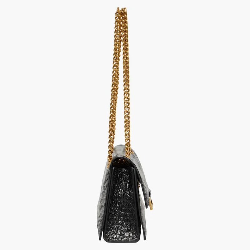 Balenciaga Crush Chain axelväska liten krokodil präglad svart