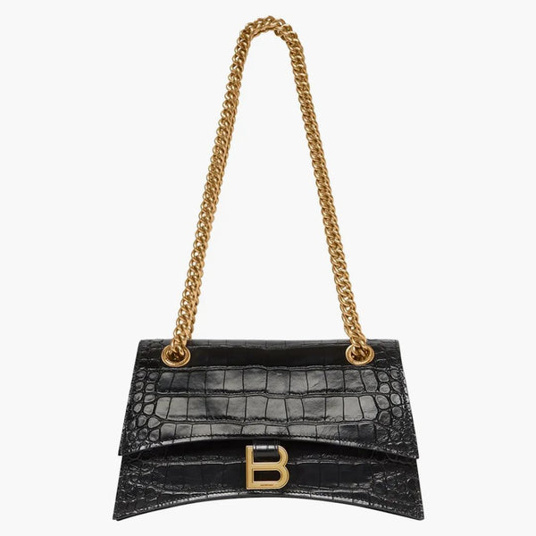 Balenciaga Crush Chain Shoulder Bag Small Crocodile Embossed Black