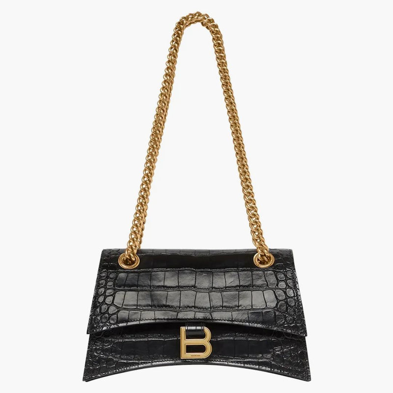 Balenciaga Crush Chain axelväska liten krokodil präglad svart