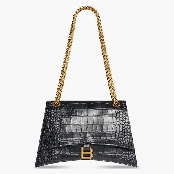 Balenciaga Crush Crocodile Střední řetězová taška černá