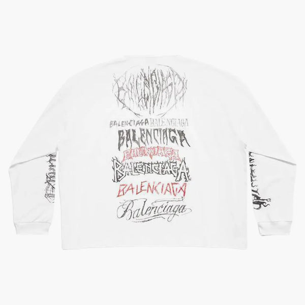 Balenciaga Diy Metal Longsleeve Medium Fit Camiseta Blanca/Negra/Rojo