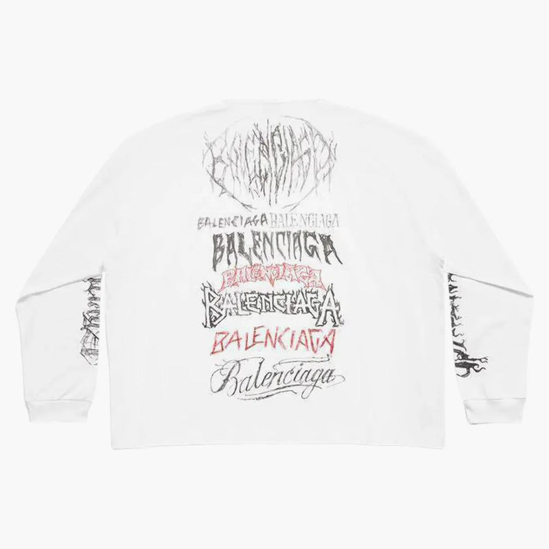 Balenciaga Diy Metal Longsleeve Medium Fit Camiseta Blanca/Negra/Rojo