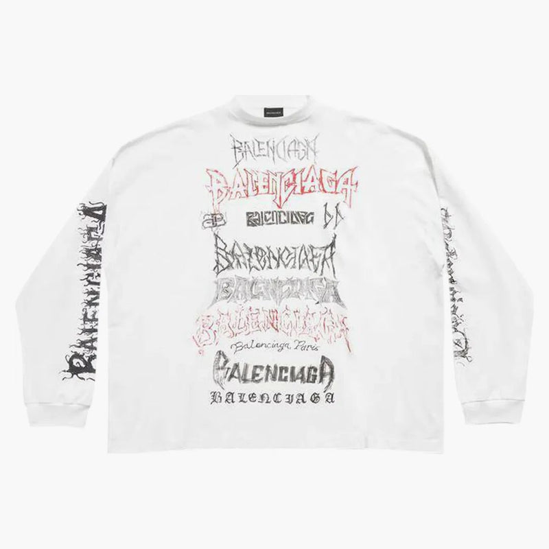 Balenciaga Diy Metal Longsleeve Medium Fit Camiseta Blanca/Negra/Rojo