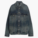 Balenciaga denim oversized censored logo embroidery patch jacket blue
