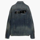 Balenciaga denim oversized censored logo embroidery patch jacket blue