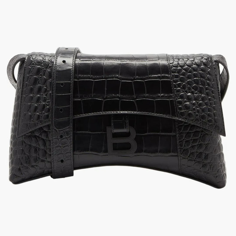 Balenciaga Downtown Spall Borse XS Crocodile in rilievo nero/nero