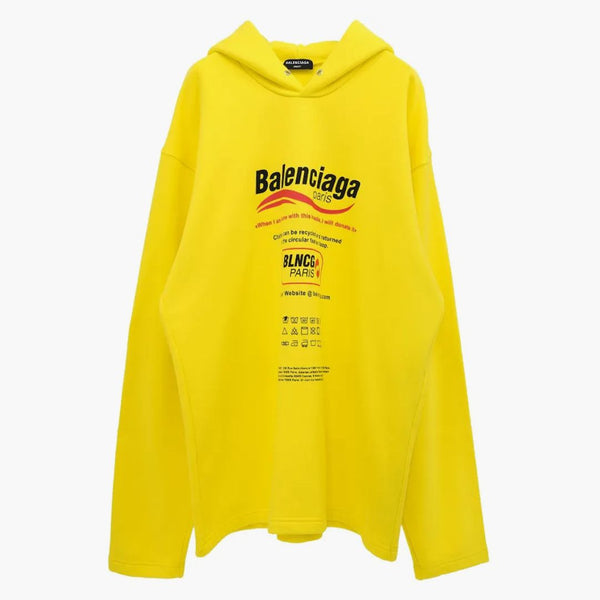Balenciaga Logotipo de limpieza en seco Sin capucha de costilla amarilla