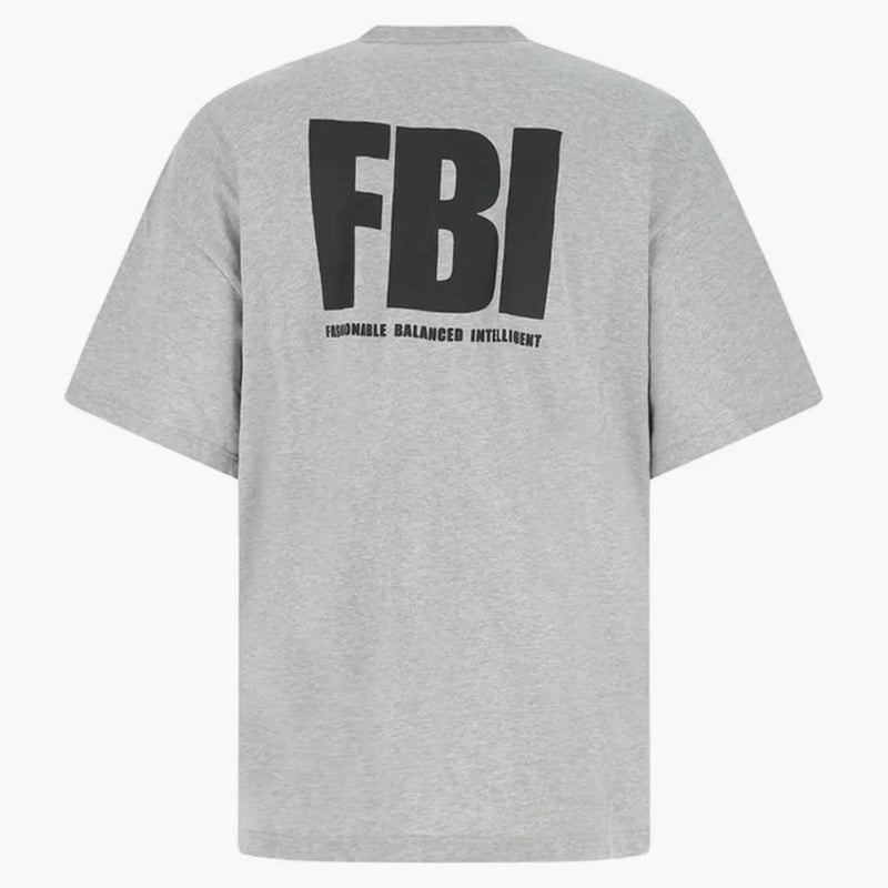 Camiseta de estampado de Balenciaga FBI gris/negro
