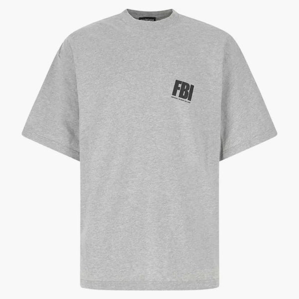 Camiseta de estampado de Balenciaga FBI gris/negro