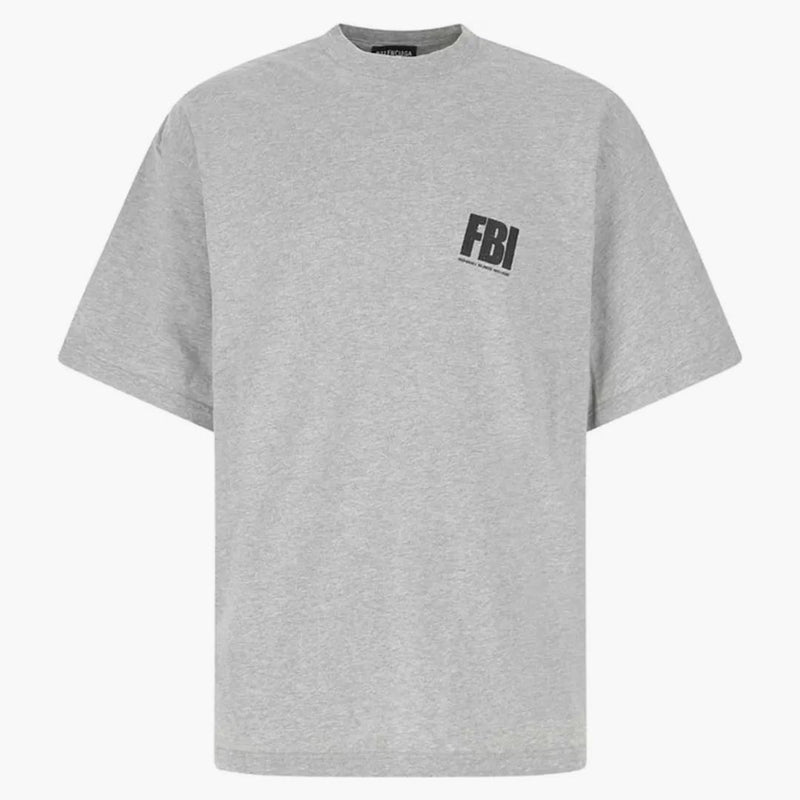 Camiseta de estampado de Balenciaga FBI gris/negro