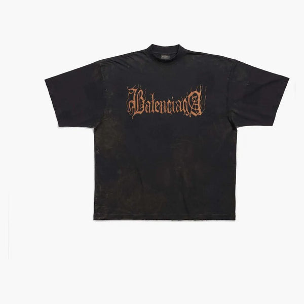 Camiseta de ajuste grande de Balenciaga Heavy Metal en negro desteñido
