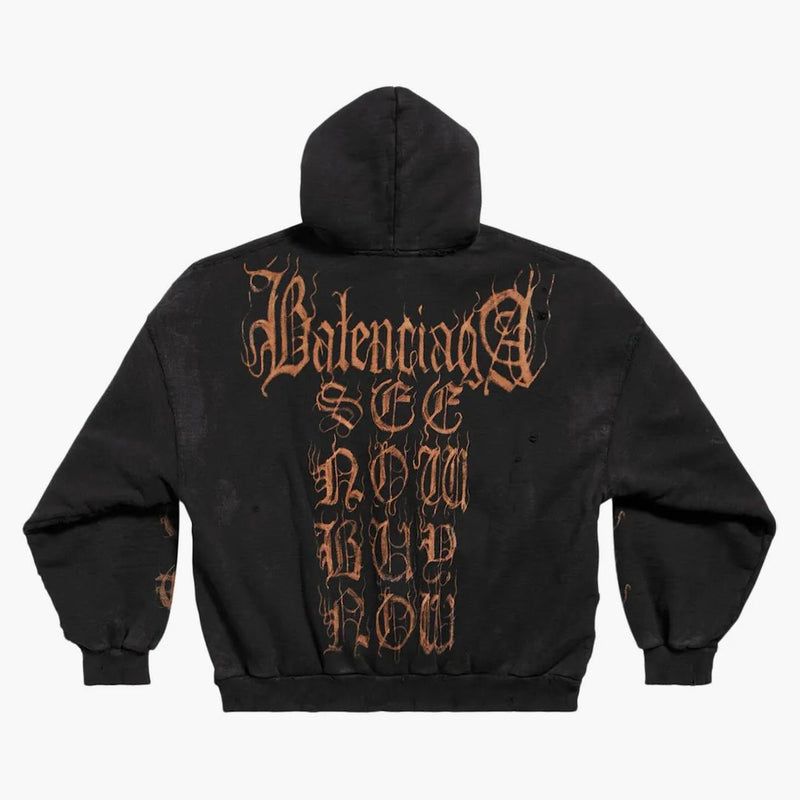 Balenciaga Heavy Metal Outerwear Zip-Up Hoodie de gran tamaño Black Diseño