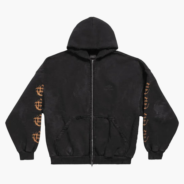 Balenciaga Heavy Metal Outerwear Zip-Up Hoodie de gran tamaño Black Diseño