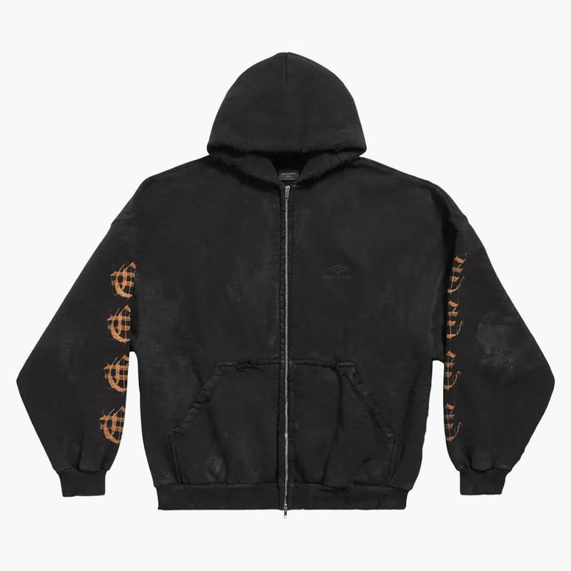 Balenciaga Heavy Metal Outerwear Zip-Up Hoodie de gran tamaño Black Diseño