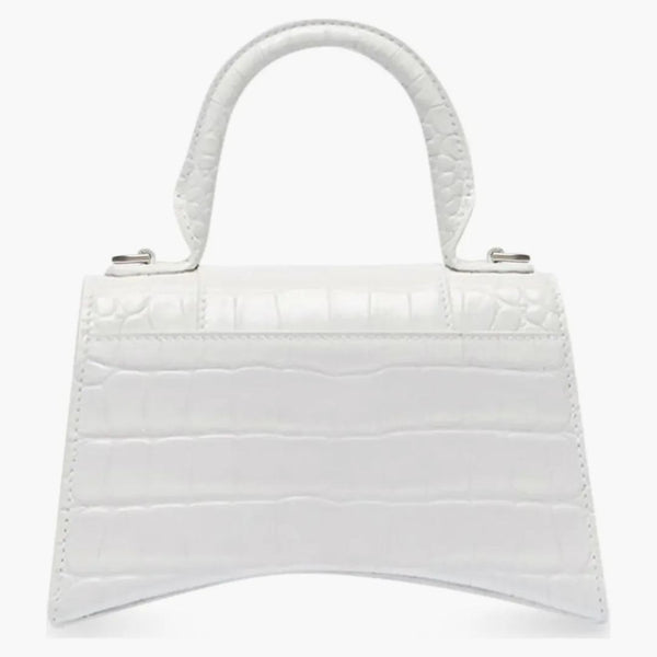 Balenciaga Hourglass Crocodile Embossed Top Handle Bag XS White